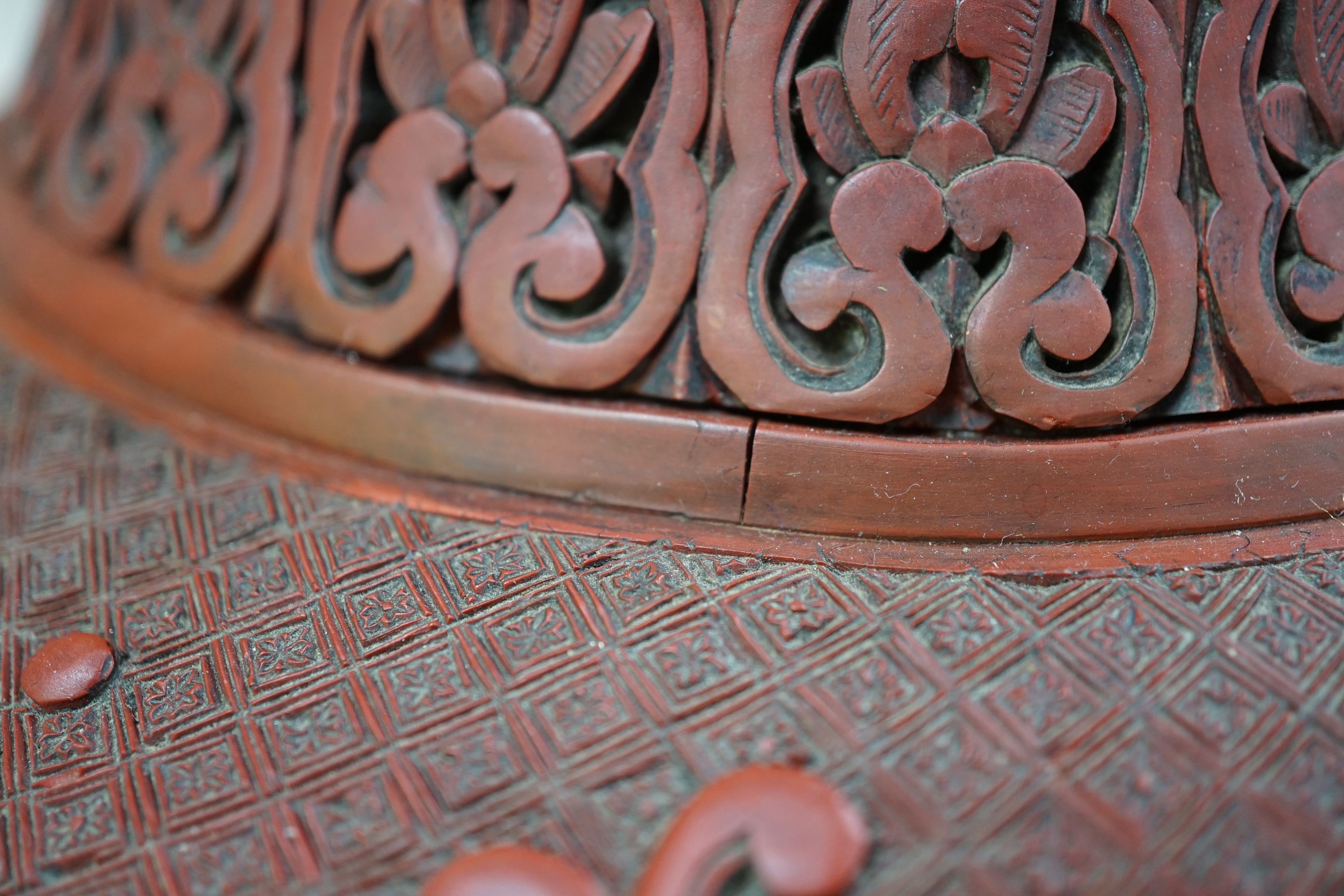 A large Chinese cinnabar lacquer bottle vase, 19th century, Some restoration